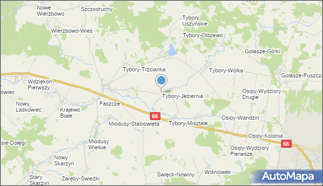 mapa Tybory-Jeziernia, Tybory-Jeziernia na mapie Targeo